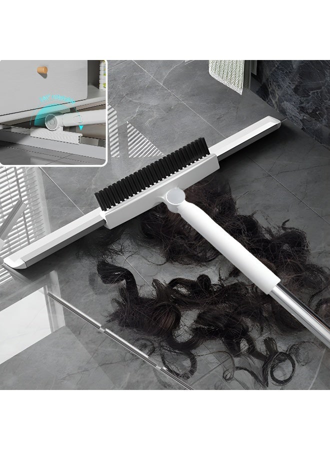 مكنسة وممسحة أرضيات 2 في 1 بمقبض قابل للتعديل من الفولاذ المقاوم للصدأ | ممسحة مياه مطاطية شديدة التحمل وفرشاة بشعيرات صلبة للحمامات والمطابخ وأرضيات البلاط والرخام - Image 1